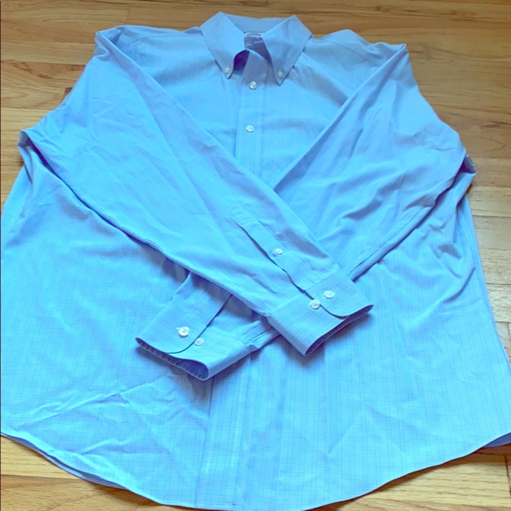 Men’s blue and white checkered dress shirt.